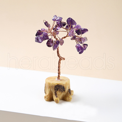 Natural Amethyst Chips Tree of Life Decorations DJEW-PW0012-039F-1