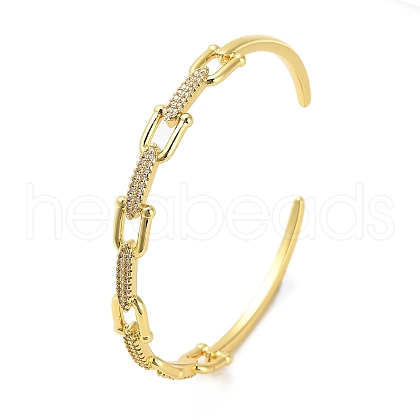 Brass Micro Pave Clear Cubic Zirconia Hollow U Shape Open Cuff Bangles for Woman BJEW-M312-02B-G-1