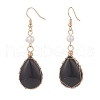 Natural Obsidian Teardrop Dangle Earrings with Natural Pearl EJEW-JE04850-02-1