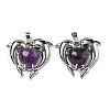 Natural Amethyst Heart Pendants G-M434-02P-24-1