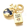 Brass Enamel Airplane & Earth & Passport European Dangle Charms KK-M309-18G-02-2