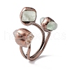 Natural Green Aventurine & Quartz Crystal Irregular Nugget Open Cuff Ring RJEW-I082-07R-01-4