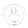 Oval Natural Green Aventurine & Shell Pearl Beaded Necklace & Bracelet & Dangle Earring Sets SJEW-JS01332-2