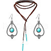 Alloy & Synthetic Turquoise Earrings & Leather Cord Necklaces Sets FS-WG48C4B-03-5
