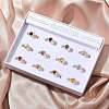 Round Natural Mixed Stone Finger Rings RJEW-C119-07G-1