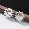 Half Round Brass & ABS Imitation Pearl Stud Earrings EJEW-M077-07P-1