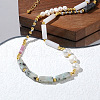Bohemian Style Natural Sesame Jasper & White Jade Cuboid & Natural Pearl Beaded Necklaces PY9545-2