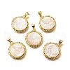 Brass with Natural Shell Carved Pendants KK-Z091-05G-01-1