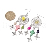 Woven Web/Net with Cross & Skull Synthetic Turquoise Dangle Earrings EJEW-JE05864-3