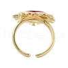Rack Plating Heart Brass Enamel Open Cuff Rings for Women RJEW-B064-19G-01-3