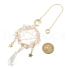 Wire Wrapped Natural Rose Quartz Chips & Brass Ring Pendant Decoration HJEW-TA00083-03-3
