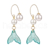 Glass Whale Tail with Imitation Pearl Cuff Earrings EJEW-JE04996-3