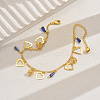 Elegant Brass Hollow Heart & Plastic Blue Faceted Cone Pendant Anklets for Women Vacation and Daily Wear DO5106-6