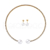 Round Plastic Imitation Pearl Stud Earrings & Rhinestone Cuff Choker Necklaces Sets SJEW-U003-04G-4