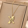 304 Stainless Steel Flower Initial Pendant Necklaces WGE911E-24-1