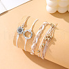 4Pcs Flower with Ring Alloy & Wax Cord Braided Bead Bracelets Set FS-WG10F8B-12-2