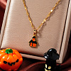 Halloween Stainless Steel Dark Orange Enamel Haunted House Pendant Necklaces European American Fashion Jewelry XI0912-1