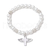 Brass and Glass Pearl Beads Stretch Bracelets for Women BJEW-JB11381-01-2