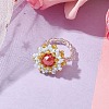 Flower Glass Seed Beaded Stretch Rings for Women RJEW-MZ00022-4