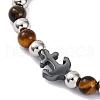 Natural Tiger Eye & Synthetic Magnetic Hematite Anchor Beaded Bracelet BJEW-P339-01P-04-2