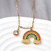 304 Stainless Steel Rhinestone Rainbow Pendant Necklaces for Women NJEW-U043-03G-1