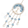 Wire Wrapped Natural Aquamarine Chip Tree of Life Window Hanging Prism Ornaments HJEW-TA00283-01-4