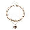 Alloy Crystal Rhinestone & Resin Black Shell Tree of Life Pendant Double Layer Necklaces PW-WG4EEFC-03-1