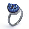 Electroplate Natural Druzy Quartz Crystal Finger Rings RJEW-I055-08B-RS-4