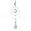 Nuggets Natural Rose Quartz & Glass Round Pendant Decorations HJEW-JM02123-03-1