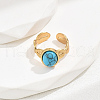 Vintage Style Stainless Steel & Oval Synthetic Turquoise Cuff Ring for Holiday Gift QB7090-1