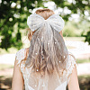 GOMAKERER 2Pcs 2 Colors Bowknot Long Mesh Tulle Bridal Veils with Hair Barrettes & Imitation Pearl OHAR-GO0001-10-6