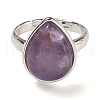 Natural Amethyst Teardrop Adjustable Rings RJEW-K371-08S-15-3