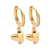 Heart Brass Micro Pave Clear Cubic Zirconia Huggie Hoop Dangle Earrings for Women AJEW-U003-02G-1