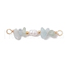 Natural Aquamarine Chip & Natural Cultured Freshwater Pearl Rice Beaded Connector Charms PALLOY-JF03707-08-1