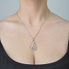 Non-Tarnish 201 Stainless Steel Hollow Teardrop with Flower Pendant Necklace NJEW-OY002-07-2