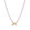 Metal Bowknot Plastic Imitation Pearl Round Beaded Pendant Necklaces for Women WGC8EC3-01-5