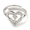 Heart with Letter Rack Plating Brass Micro Pave Clear Cubic Zirconia Adjustable Rings for Women RJEW-I105-01P-Y-2