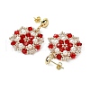 Flower Handmade Glass Seed Beads & Shell Pearl Dangle Stud Earrings EJEW-MZ00361-5
