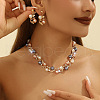 Alloy with Plastic Pearl Round Beaded Link Chain Necklaces & Stud Dangle Earrings Sets WG2621B-01-2
