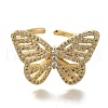 Rack Plating Butterfly Brass Clear Cubic Zirconia Open Cuff Rings RJEW-S411-17G-2