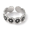 Flower 304 Stainless Steel Enamel Open Cuff Rings for Women RJEW-F166-31P-01-2