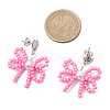 Heart with Bowknot Handmade Glass Seed Beads Dangle Stud Earrings EJEW-MZ00474-04-4