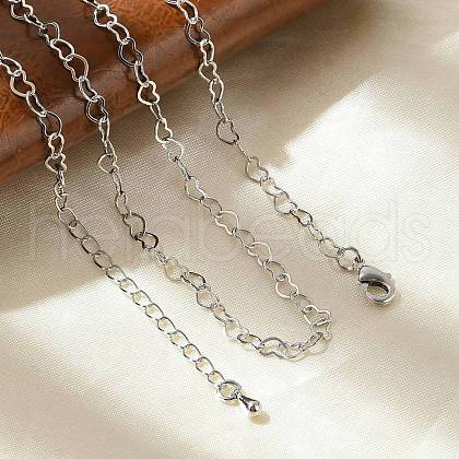Brass Heart Link Chain Necklaces NJEW-A042-10P-1