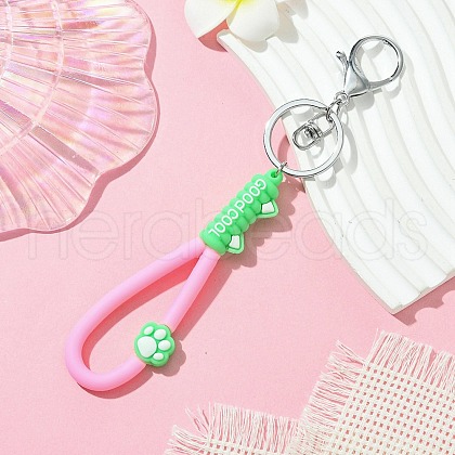 Cat Paw Print PVC & Iron Alloy Lobster Claw Clasp Keychain KEYC-JKC01104-05-1
