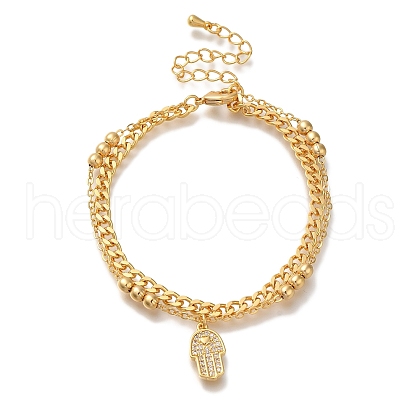 Palm Brass Micro Pave Clear Cubic Zirconia Card Paper Chain Bracelets BJEW-L696-106G-1
