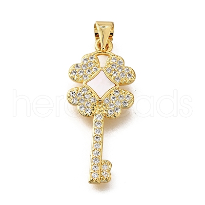 Brass Micro Pave Cubic Zirconia Shell Pendants KK-D328-15G-1