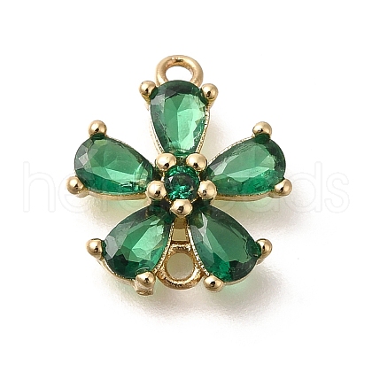 Brass Pave Glass Flower Connector Charms KK-M295-17G-01-1