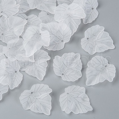 Transparent Frosted Acrylic Leaf Pendants X-PAF002Y-14-1