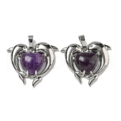 Natural Amethyst Heart Pendants G-M434-02P-24-1