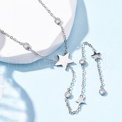 304 Stainless Steel Crystal Rhinestone Star Lariat Necklaces NJEW-R026-15P-1